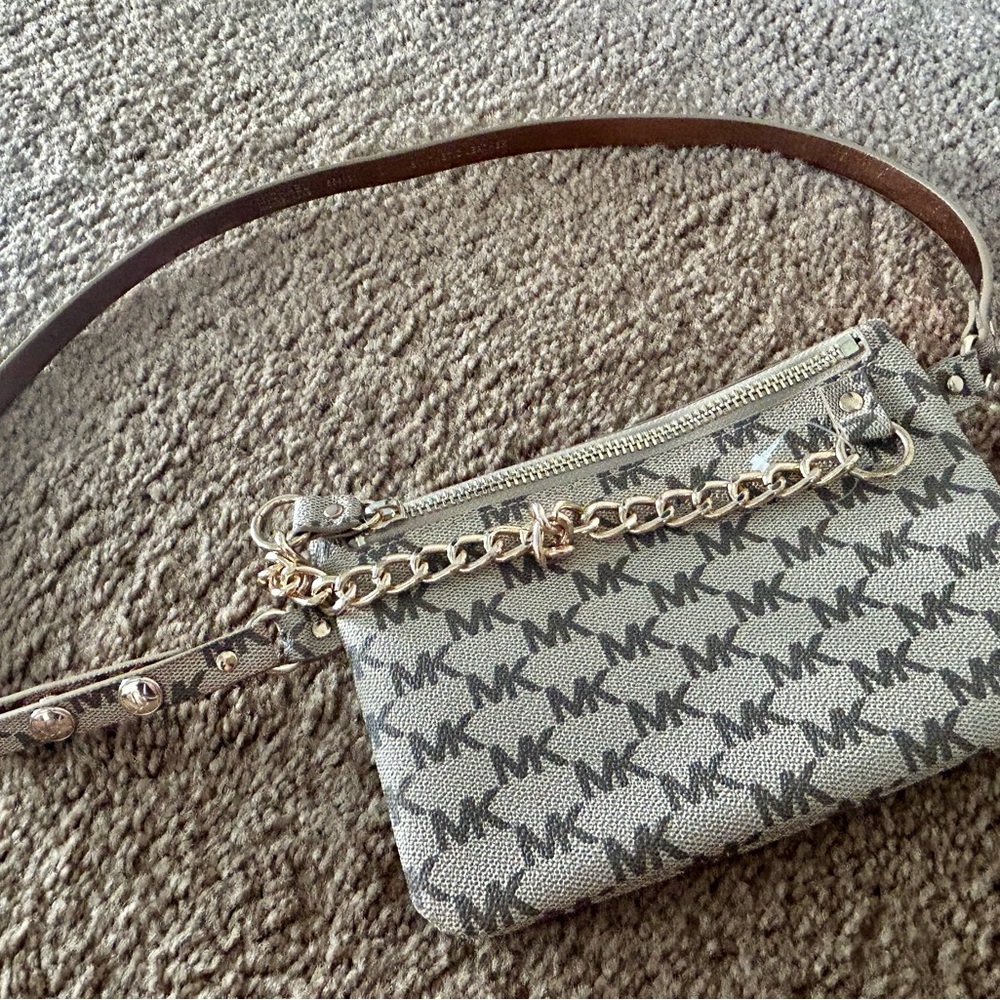 Michael Kors Monogram Fanny Pack with Gold Chain